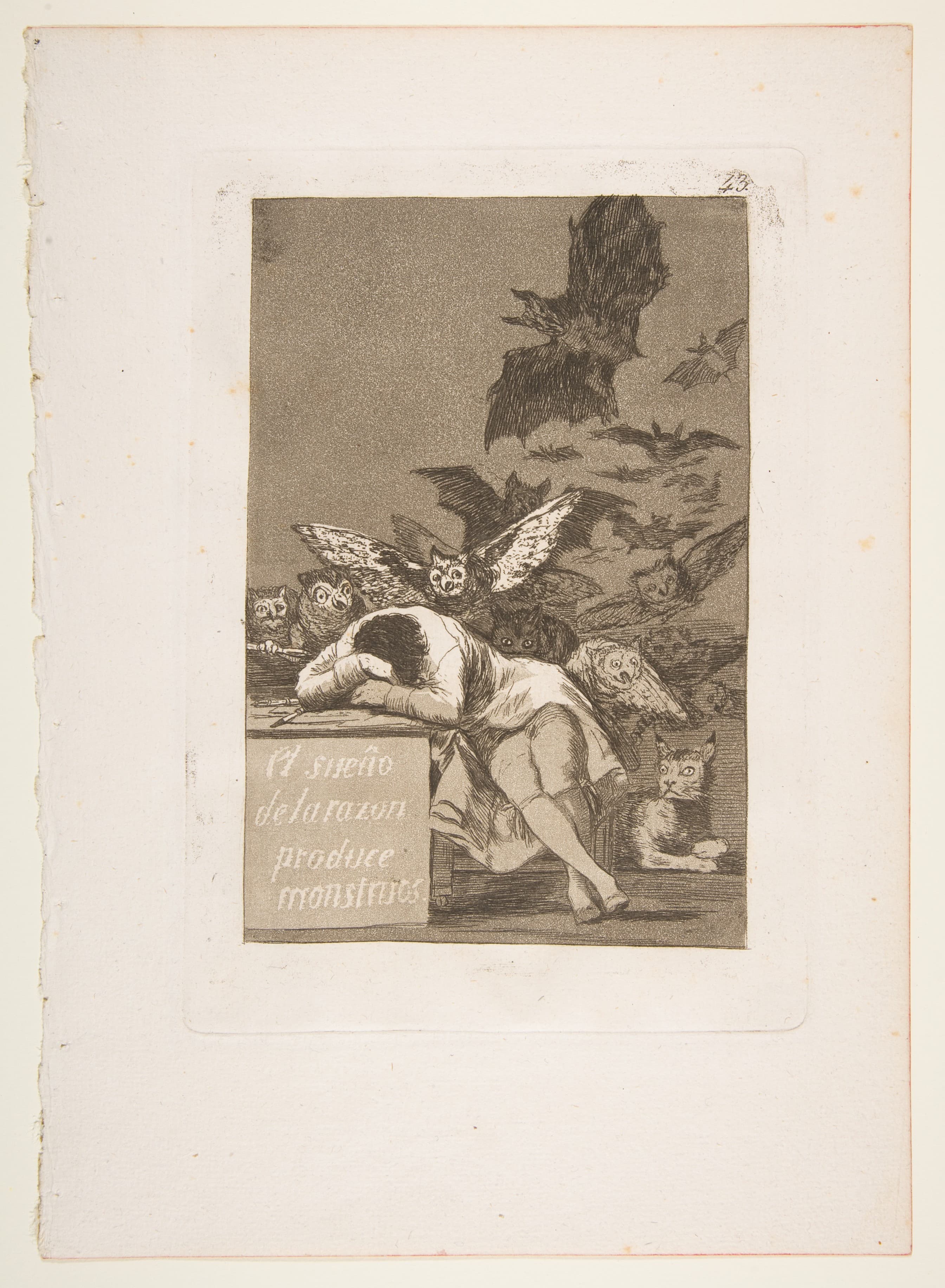 Francisco de Goya, Plate 43 from Los Caprichos: The sleep of reason produces monsters (El sueño de la razon produce monstruos), 1799