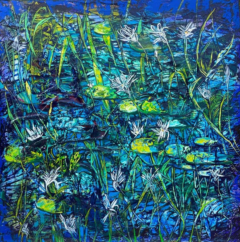 Fredy Villamil, Wings of Poetry, 2024, oil on canvas, 40 by 40 inches