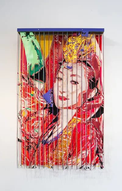Javier Guadalupe, Korean Girl, 2022, Textile Collage, 51.18 x 31 1/5 x 10 In