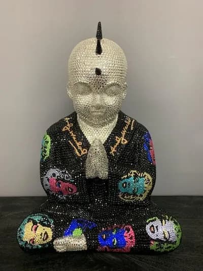 Metis Atash, Punk Buddha MARILYN in black II feat. Warhol, 2021, fiberglass, acrylic paint and Swarovski crystals