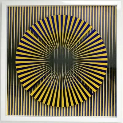 Hugo Diaz, Gold and Blue Eye, 2017, Mixed Media on Plexiglass, 24 x 24 In