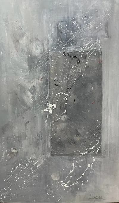 Nancy Iannitelli, Reflections, mixed media on canvas, a grey textured panel