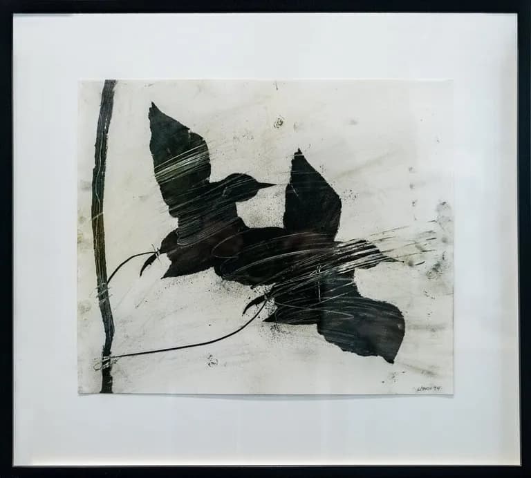 Lorna Marsh, Tethered Birds VM, 1994, Mixed Media on Paper, Work Size 14 x 17 in. Framed 21 X 24 in