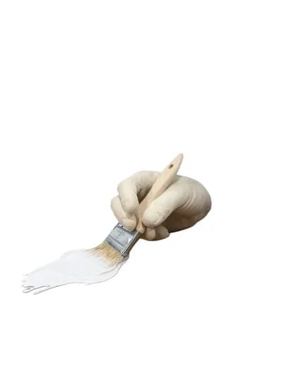 Paul Joseph White, a cast concrete hand holding a brush trailing white paint