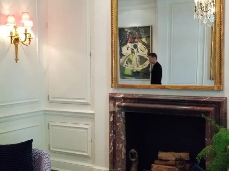 In background: Lorna Marsh Meninas, 2007, Collage and Acrylic on Paper 42/ X 62/ in. Reference to Manolo Valdez
