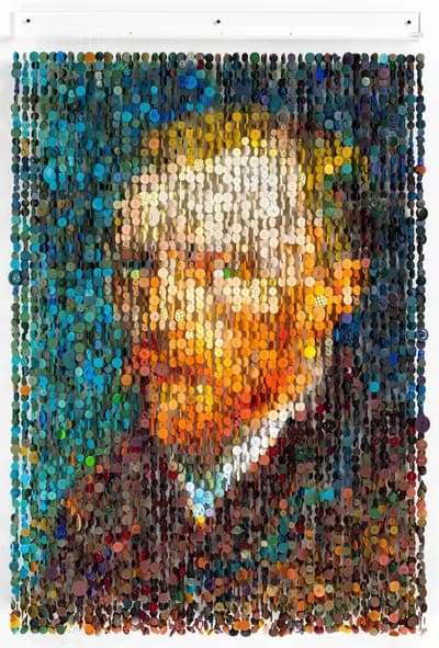 Augusto Esquivel, van Gogh II, 2022, Sewing Buttons, Monofilament and Acrylic, 50 x 35 x 2 In
