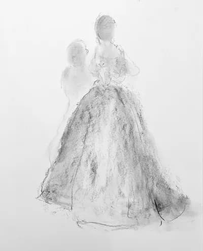 Patricia Schnall Gutierrez, Fashion Statement #11, 2023, Charcoal on Paper, 17 x 14 In