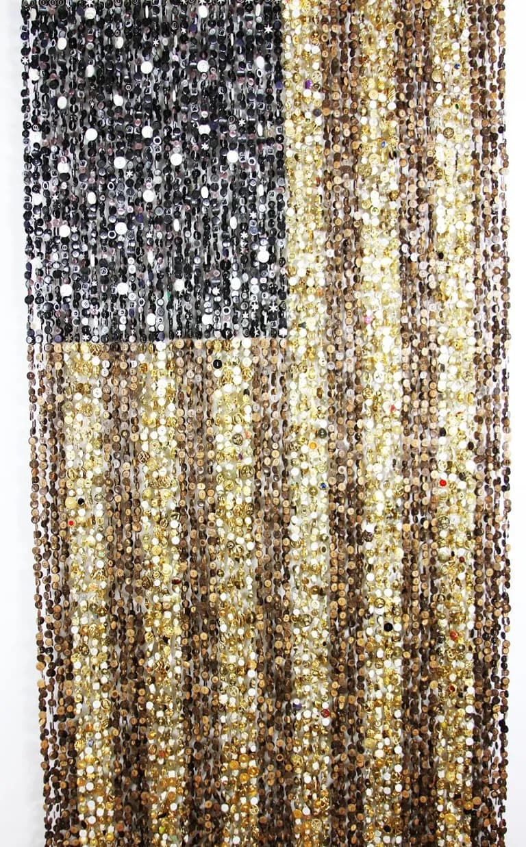 Augusto Esquivel, American Flag, 2019, Sewing Buttons, Monofilament and Acrylic, 82H x 41W x 2D In
