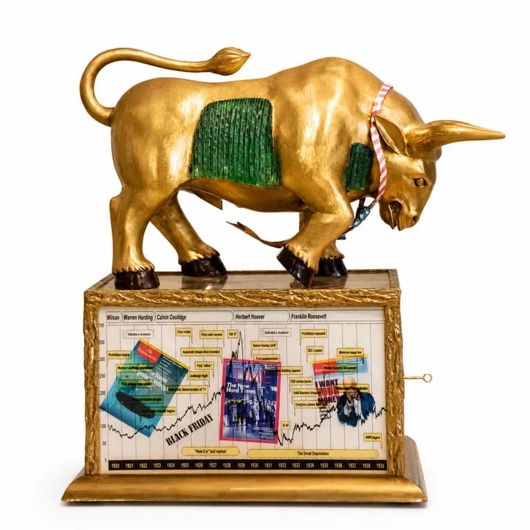 Apostol, Bull Market, bronze and hand cut crystal, 62 by 62 by 28 inches