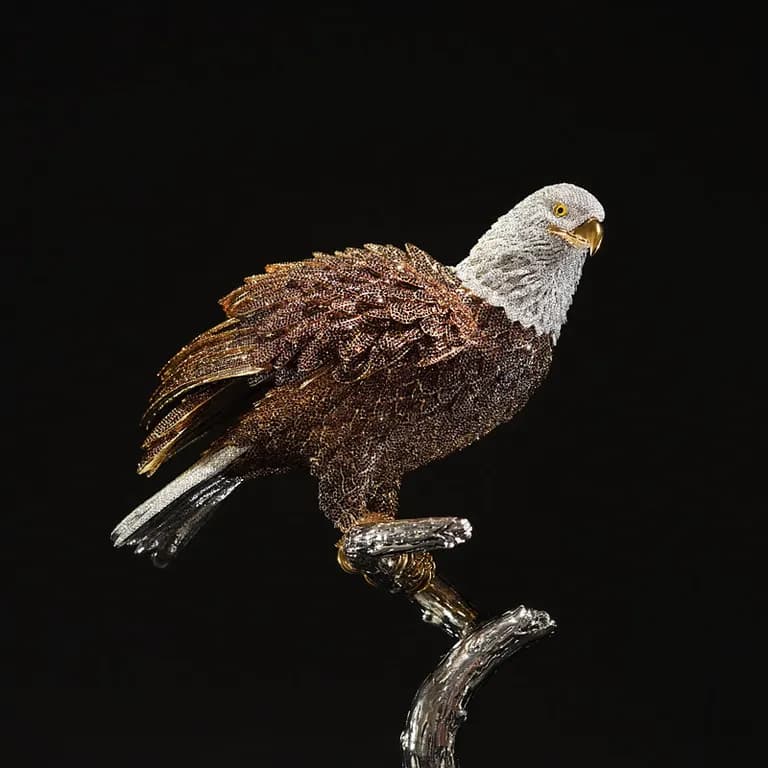 Detail: Clarita Brinkerhoff, Bald Eagle, 34,866 Swarovski Stellux Crystals, 26H x 10W x 10D In, Cast, Polished, Plated