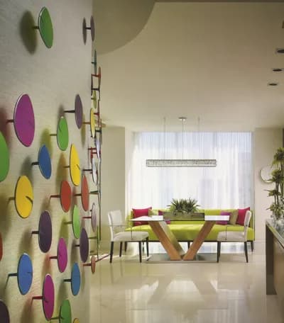 Painted steel wall works by Carolina Sardi in a gallery