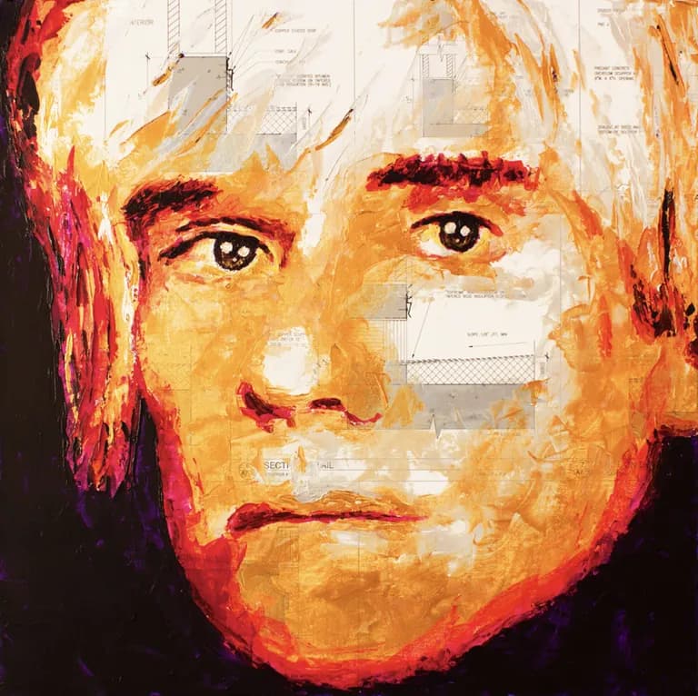 Havi Schanz, Andy Warhol, acrylic with spatula on blueprint on canvas