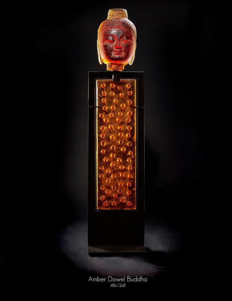 Marlene Rose, Amber Dowel Buddha, sandcast glass