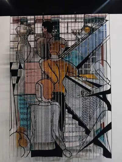 Javier Guadalupe, Oskar Schlemmer Bauhaus Step Ladder, 2025, Textile Installation, 49 x 71 In