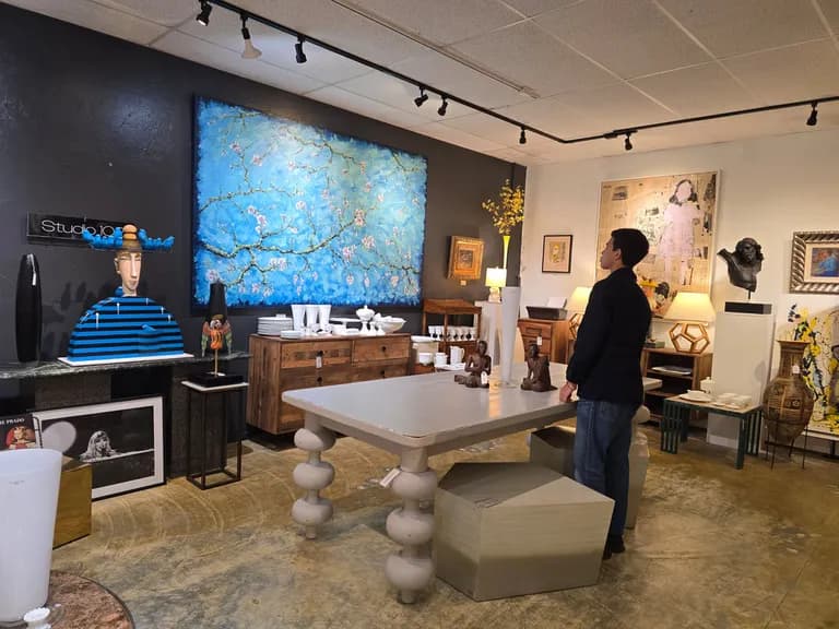 A general view of Space 102 at Treasure Island Antiques, where art and antiques coexist.