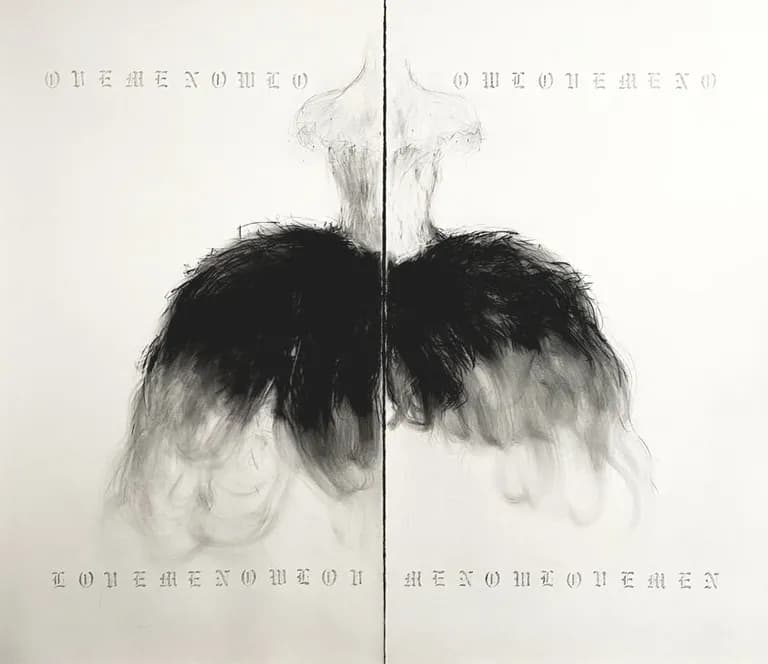 Patricia Schnall Gutierrez, Love Me Now II, charcoal on paper, a diptych