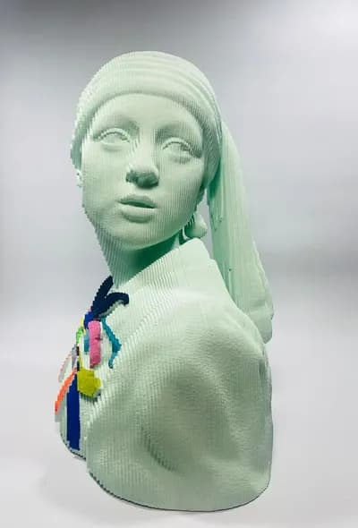 Daniele Fortuna, Girl with a Pearl Earring, 2023, Wood, 27.5H x 17D x 26 1/4W In
