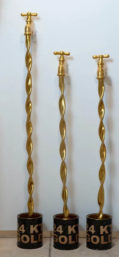Ancizar Marin, 24K Gold, Acrylic, Car Paint and Metal, 60H x 48W x 7D In