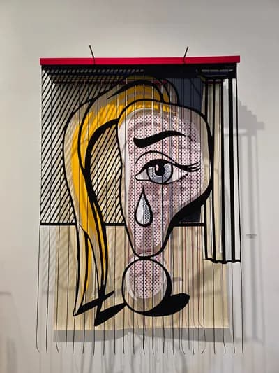 Javier Guadalupe, Girl with Tears III , 2025, Textile Collage Installation, 51 1/4 x 35 1/5 x 10 In