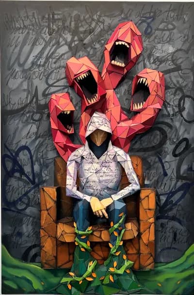 Tomaso Albertini, Monster in my Head, 2022, cardboard and acrylic on canvas