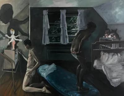 A painting of figures in an interior, shown on Patricia Rieger's page