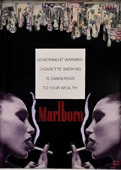 Paul Joseph White, a print of a Marlboro advertisement with a government health warning