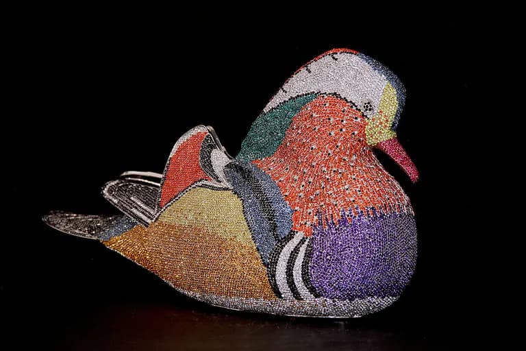 A crystal encrusted mandarin duck by Clarita Brinkerhoff