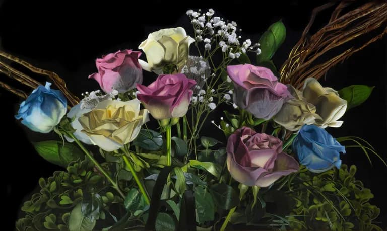 Tony Chimento, Rainbow Roses, 2021, Oil on Canvas, 36 x 60 In