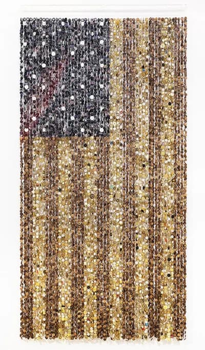 Augusto Esquivel, American Flag, 2019, Sewing Buttons, Monofilament and Acrylic, 82H x 41W x 2D In. SOLD