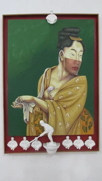 Julio Emilio Neira Milian, The Great Catch (La Gran Cojida), 2015, Oil on Canvas and Mixed Media, 43 1.2 x 63 x 2 ¾ In