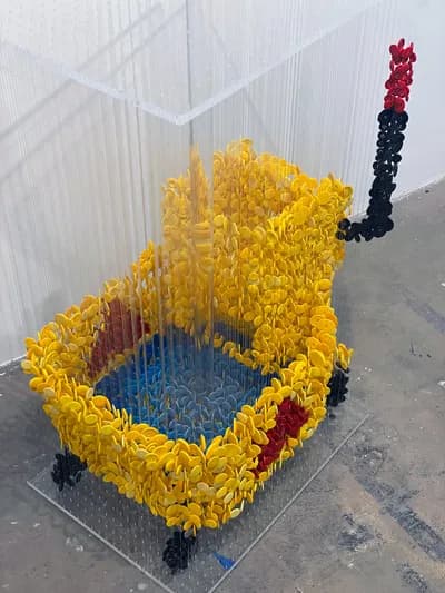 Augusto Esquivel, Mop Bucket, 2023, Sewing Buttons, Monofilament and Acrylic, 41H x 24D x 18W In