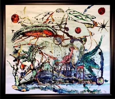 Karl Kueffel, Bird and Figures, 2011, mixed media on canvas