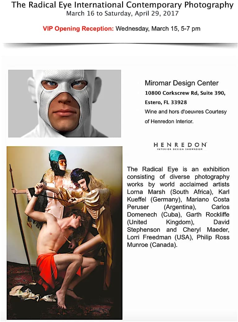 Invitation to The Radical Eye, March 16 to Saturday, April 29, 2017, with the VIP opening reception on Wednesday, March 15.