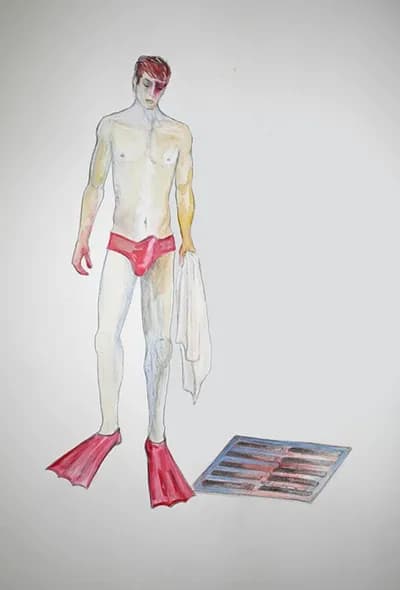 Scott Ashley, Slip, 2014, Water color, 20 x 15 In