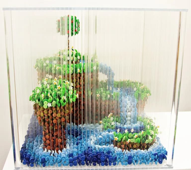 Augusto Esquivel, Landscape, 2016, 24H X 24W X 24D In. Sewing Buttons, Monofilament & Acrylic