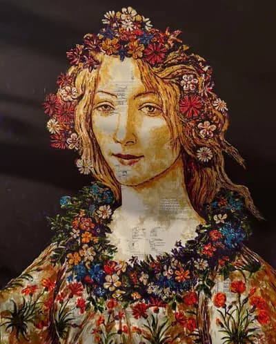 Havi Schanz, Spring Botticelli, 2024, mixed media on blueprint