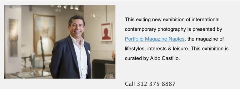 The second half of the invitation to The Radical Eye, naming Portfolio Magazine Naples as presenter and Aldo Castillo as curator.
