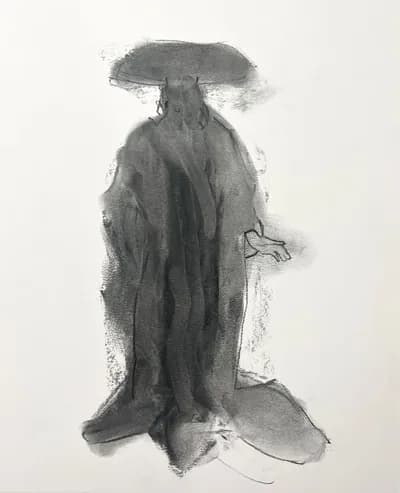 Patricia Schnall Gutierrez, Fashion Statement #2, 2023, Charcoal on Paper, 17 x 14 In