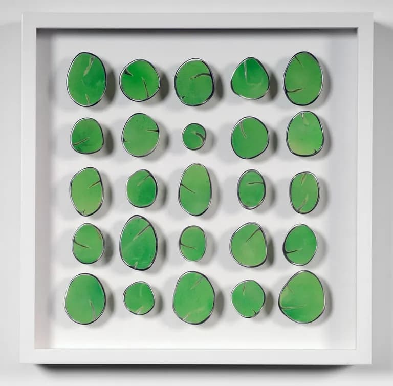 Carolina Sardi, Bright Green in a Box, 2007, Painted Steel in a Wood and Plexiglas Frame, 23H x 23W x 3D In