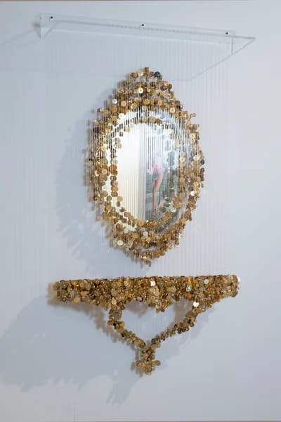 Augusto Esquivel, Heart Vanity, 2025, Shank and Sewing Buttons, 65H x 36W x 6 1/2D In