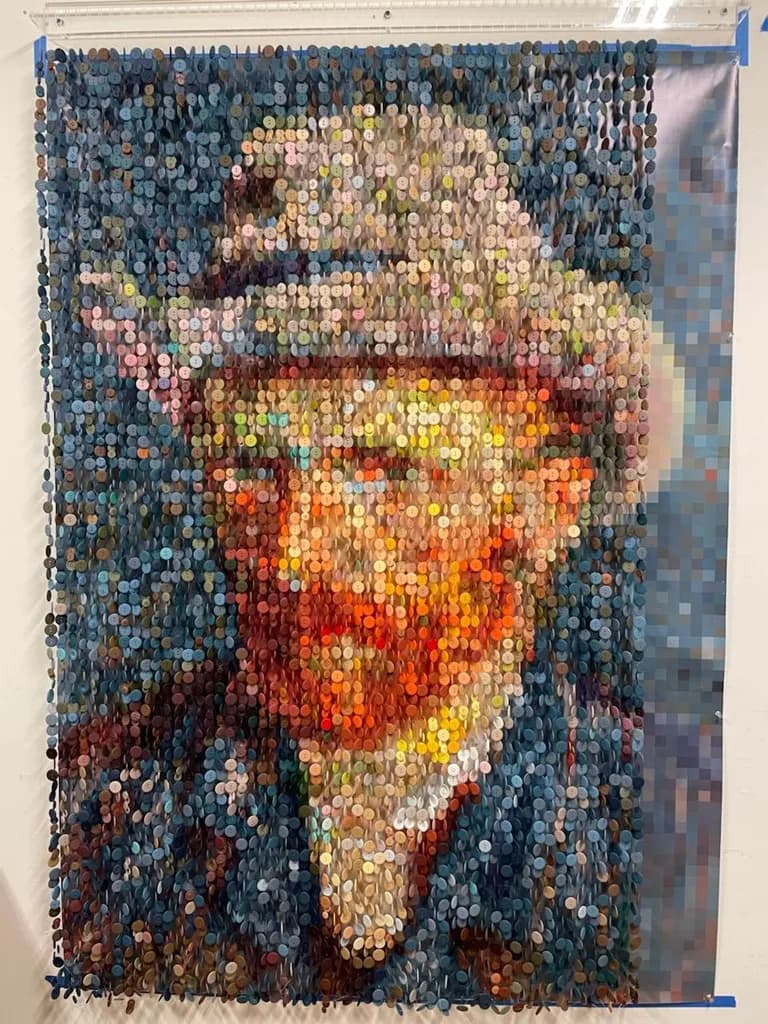 Augusto Esquivel, van Gogh, 2022, Sewing Buttons, Monofilament and Acrylic, 70H x 50W x 3D in