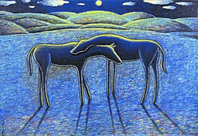 John Carroll Long, Two Moonlit, mixed media