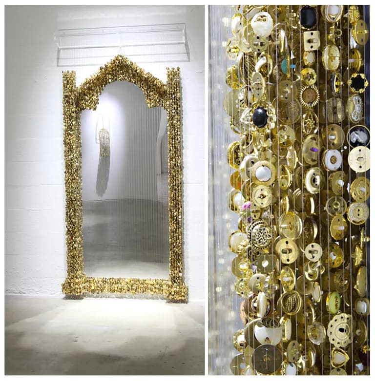 Augusto Esquivel, Golden Mirror, 2013, Buttons, Monofilament and Acrylic, 90H x 40W x 6D In