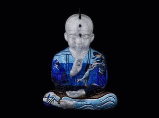 Metis Atash, Memories for Eternity, Picasso, Warhol, 2021, Fiberglass, Acrylic Paint, 28,000 Swarovski Crystals, 17.5 x 14 x 12 In