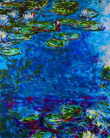 Havi Schanz, Monet Lilies II, 2025, mixed media on blueprint
