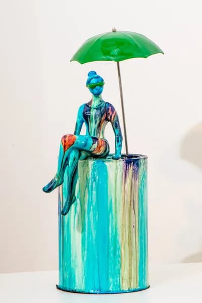 Ancizar Marin, Green, Woman on the Beach, Fiberglass and Metal with Car Paint, 18.5H x 13W x 6.5D