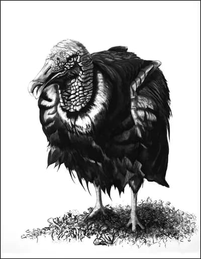Black Vulture, 2003, Charcoal on Paper, 48 x 38 In