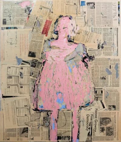 Lorna Marsh, Femme Invisible, Mixed Media Collage on Canvas, 61H x 48 In