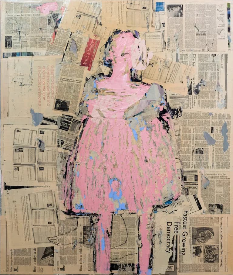 Lorna Marsh, Femme Invisible, Mixed Media Collage on Canvas, 61H x 48 In