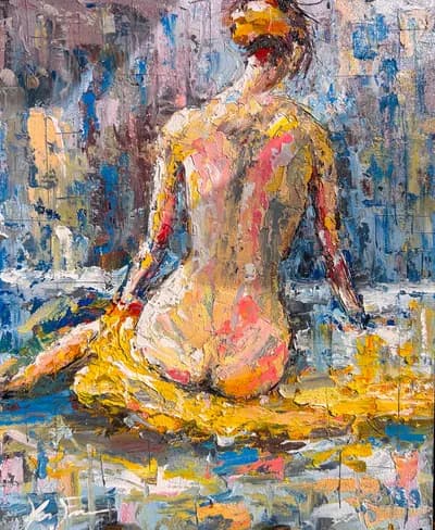 Ken Fraser, Woman Sitting, Oil on Board, 8H x 11W In